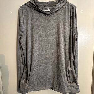 Grey Lightweight Reebok shirt with hood, front pockets, thumb holes XL